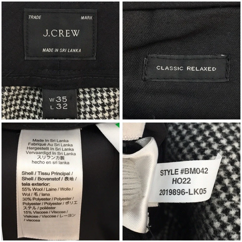 J.Crew Classic Relaxed Wool Houndstooth Pants Trousers Mens 35x32 Casual Dress